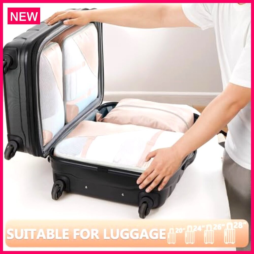 8 Set Travel Packing Cubes with Hanging Toiletry Bag, Polyester Organizers - Picture 6 of 8